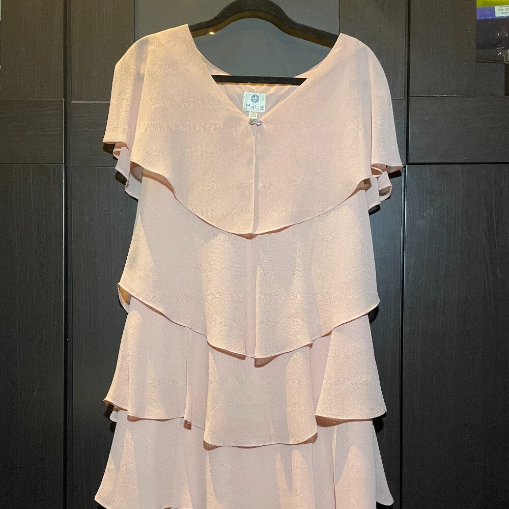 Patra Dress Woman's size 16 Pink Ruffle V-Neck Capped Sleeves Pullover